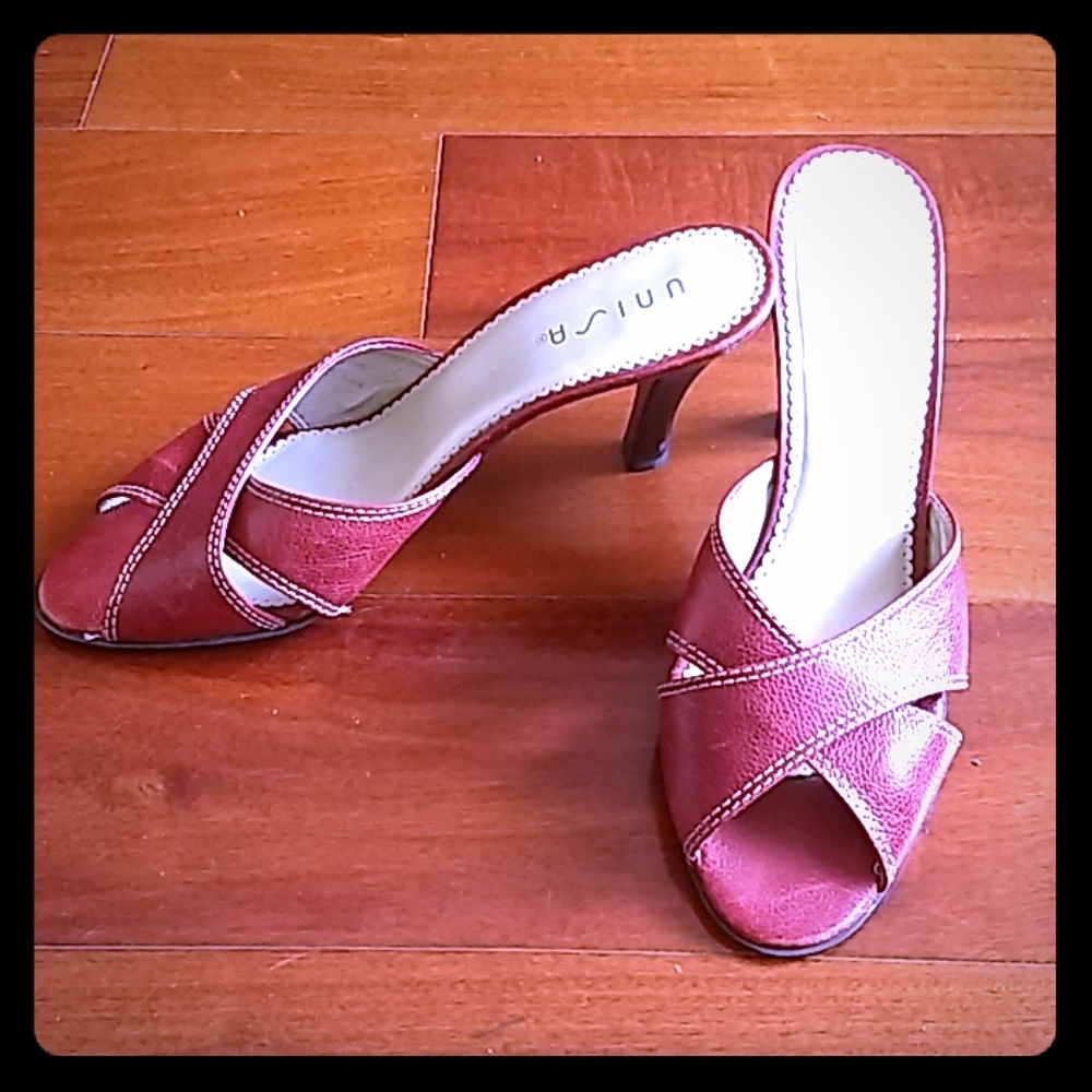 Unisa Red Leather Sandals with 3-inch Heels